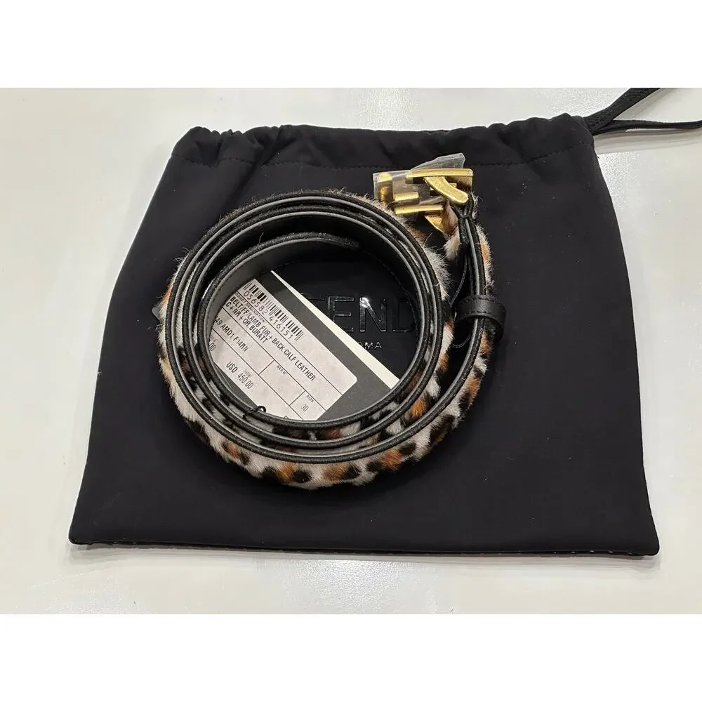 Fendi Women's FF Logo Leather Belt Black/Brown/White 36/90 8C0649 Italy NWT $750